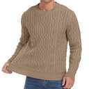 Askdeer Men's Cable Knit Pullover Sweater Long Sleeve Crew Neck Knit Sweater Soft Casual Sweaters with Ribbing Edge Khaki