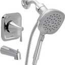 Moen Ronan Chrome Single-Handle Modern Tub and Shower Faucet with Square Handheld Rain Shower Spray Head Featuring Magnetix, Valve Included, 82022