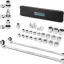 DURATECH 27PCS Extra Long Flex Head Ratcheting Wrench Set, 8-22mm, Double Box End Ratchet Wrench Set with E-type 8-22mm Replacement Heads, 10x19mm, 1/4", 3/8", 1/2" Socket Adapters