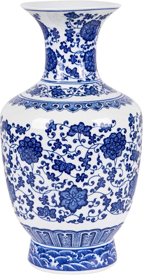 13” Classic Jingdezhen Blue White Porcelain Vase,Art Decor Big Vase,China Handmade Ceramic Flower Bottle - JinzhongPing
