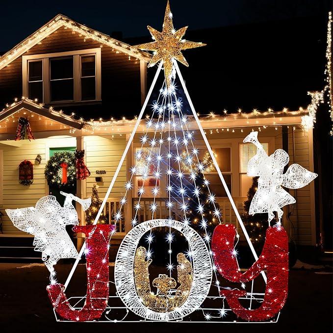 Zonon 6 FT Lighted Christmas Nativity Scene Outdoor Holy Family Yard Decoration with 160 White LED Lights Cute Angels Christmas Decorations Set for Xmas Indoor Garden Patio Holiday Party Decor