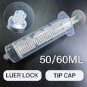 HiMo Pack of 50 - 60mL Luer Lock Syringe without Needle Large Plastic Sterile Syringes with Cap 50mL/60cc