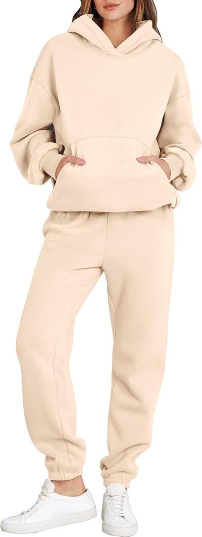 ANRABESS Womens 2 Piece Outfits Lounge Hoodie Oversized Sweatshirt Jogger Sweatpants Y2K Tracksuit Sweatsuit Set Fall Clothes (Medium, Apricot)