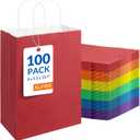 SUNEE Gift Bags with Handles 8x4.3x10.7, 100 Pcs Paper Gift Bags Medium Size Bulk, Bright Color for Wedding, Birthday, Party Supplies and Celebrations