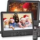 WONNIE 10.5" Two DVD Players Dual Screen for Car Portable CD Player, Play a Same or Two Different Movies with Two Mounting Brackets, 5-Hour Rechargeable Battery, Support USB/SD Card Reader Black