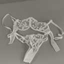 Lilosy Sexy Underwire Cute Push Up Strappy Embroidered Mesh Sheer Lingerie Set See Through Panty Bra (XX-Small, White)
