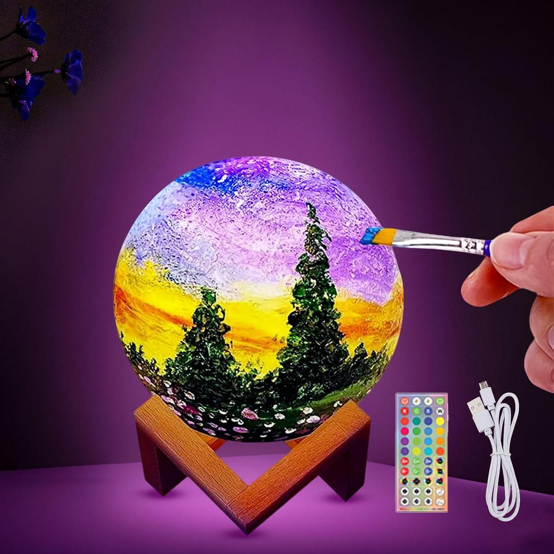 HOLA Paint Your Own Moon Lamp Kit, 2025 Updated USB Rechargeable, DIY Arts Supplies and Crafts Kit, Christmas Gifts for Grandkids Ages 6 7 8 9 10 11 12 13-15 Year Old Girls Boys Kids Birthday