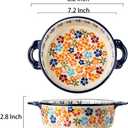 Colorful Cherry Blossom Flowers Vintage Style Ceramic Bakeware Dish Casserole Dish Baking Pan Lasagna Pans with Handles for Oven/Cooking/Kitchen, 1 PCS, 32 oz