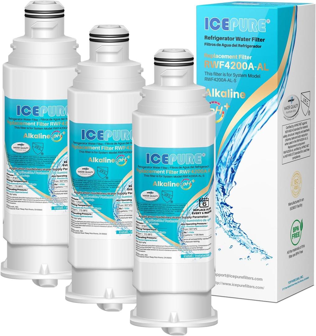 ICEPURE Alkaline DA97-17376B Refrigerator Water Filter Replacement for Samsung HAF-QIN/EXP, DA97-08006C, WD-F45, WS645A RS27T5200SR RS22T5201SR RF28R7201SR RF32CG5400SR RF23M8070SG, Enhances PH, 3Pack (Green Alkaline (Chlorine, Odor Removal))