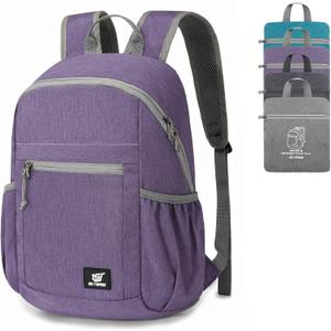 SKYSPER Anti Theft Hiking Backpack, 18L RFID Packable Travel Daypack, Lightweight Foldable Back Pack for Walking Daytrip (Purple)