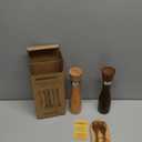 Solid Beech Wood Salt & Pepper Grinder 5PC Set, 9.25inch Manual Mills with Tray & Wooden Spoons, Adjustable Coarseness Ceramic Core,Refillable Non-Slip Base for Kitchen Countertop Dining Decor