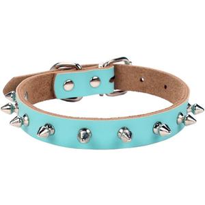 Basic Classic Adjustable Genuine Cow Leather Pet Collars for Cats Puppy Dogs (Medium, Blue-Spiked Rivet) (Medium / Neck 10.5"-13") Basic Classic Adjustable Genuine Cow Leather Pet Collars for Cats Puppy Dogs (Medium, Blue-Spiked Rivet) (Medium / Neck 10.5"-13")