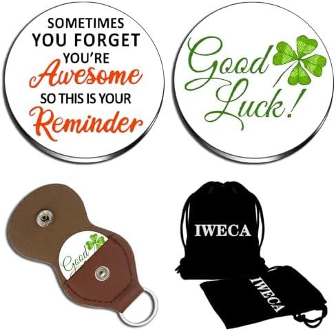 Iweca St Patty's Day Accessories Good Luck Charms Friendship Gifts Two Sided Lucky Coin Four Leaf Clover