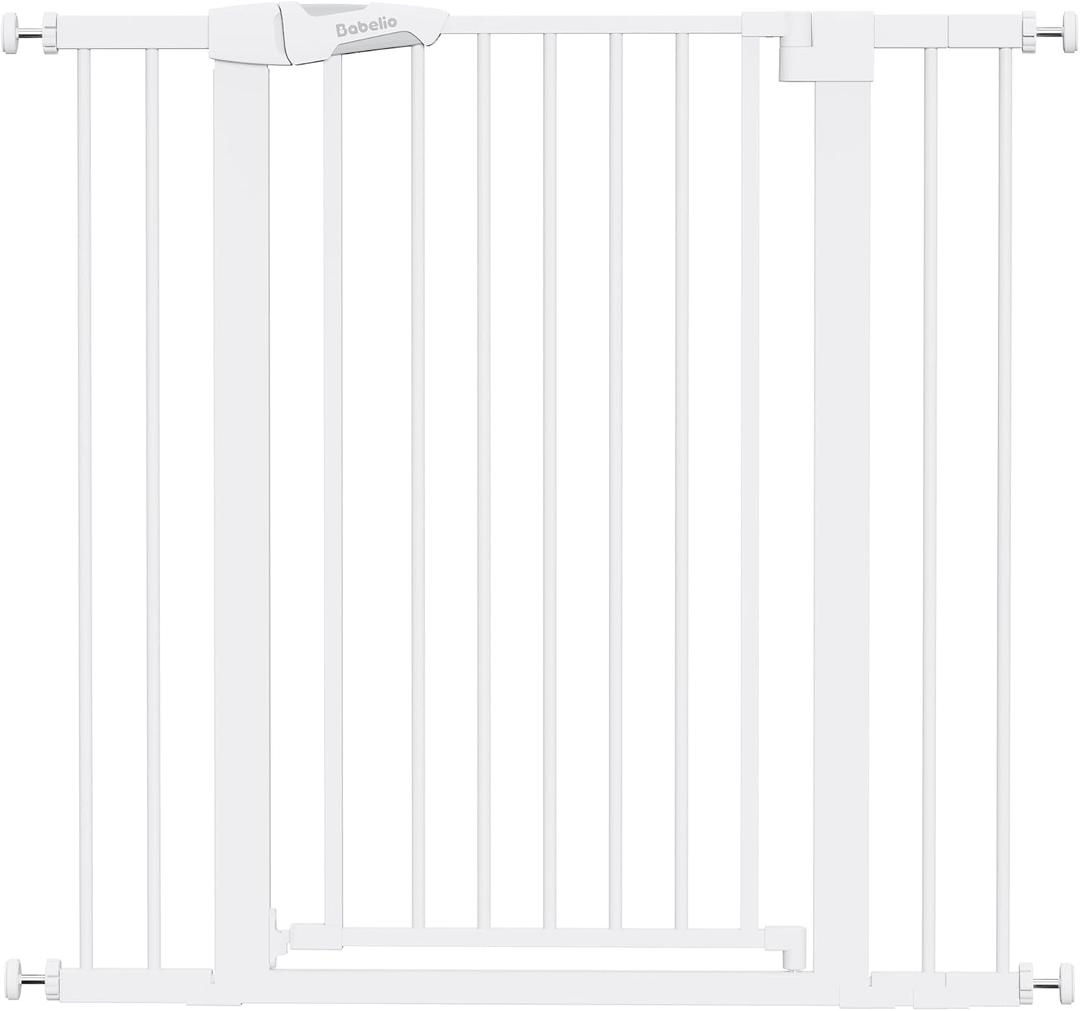 Babelio 36" Tall Dog Gate PressGuard C5, 26-40" Wide Auto Close Baby Gate, Pressure Mounted Metal Pet Gate, Easy Install No Drilling, No Tools Needed, with Wall Protectors and Extension Kits, White