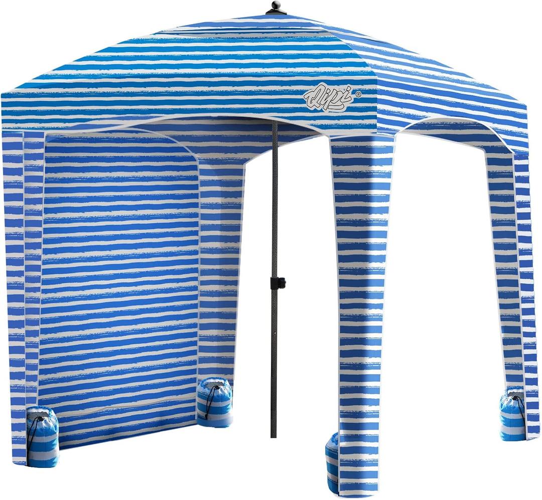 Qipi Beach Cabana - Easy to Set Up Canopy, Waterproof, Portable 6' x 6' Beach Shelter, Included Side Wall, Shade with UPF 50+ UV Protection, Ultimate Sun Umbrella - for Kids, Family & Friends (Siesta Beach)