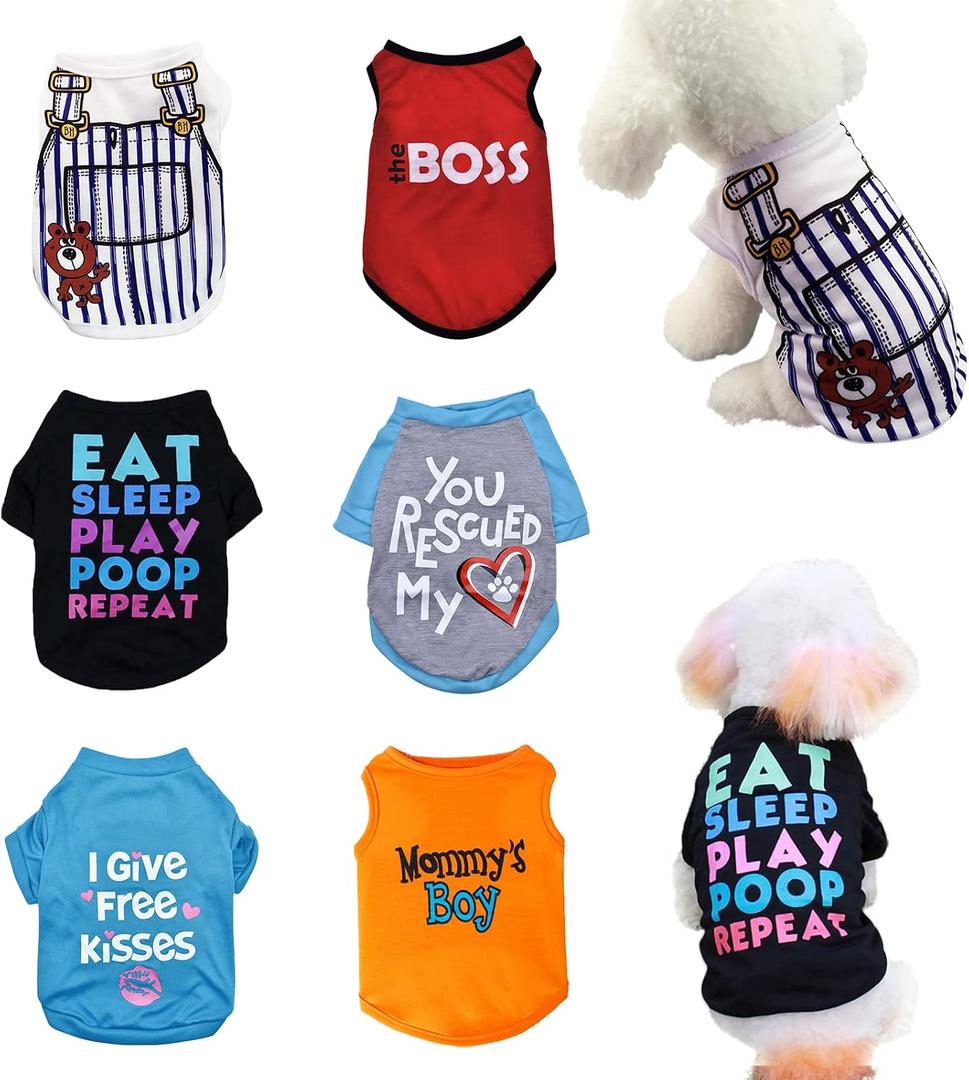 6 Pack Dog Clothes for Small Dogs Boy, Soft and Breathable Puppy Kitten Dog Shirts with Letters for Pet Cats, Summer Dogs' T-Shirts Apparel Sleeveless Vests for Chihuahua Yorkies (Boy, M)