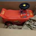 Kiddieland Lightning McQueen Racer Ride-On Car for Toddlers, Engine Sounds, Music, Lights, Steering Wheel, Foot-to-Floor Push Toy, Ages 1-3, Large
