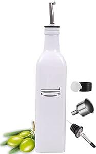 VICUKIE Olive Oil Dispenser Set For Kitchen, 17oz Glass Olive Oil Dispenser Bottle With Pour Spout, Farmhouse Olive Oil Dispenser Bottle For Kitchen, White Farmhouse Kitchen Decor (1 white)