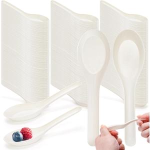 300 Pack Disposable Asian Soup Spoon, Small Plastic Spoons Bulk, 4.6"  1.2" Heavy Duty Spoons for Hot Soup, Plastic Utensils Cutlery for Home Restaurant Party Supply, Freezer Microwave Safe