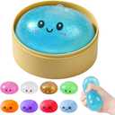 Dumpling Squishies, Glitter Dumpling Mystery Box, Colorful Dumplings Stress Balls Fidget Sensory Toy, Stocking Stuffers with Food Steamer Stretchy Desk Toys (Glitter Blue)