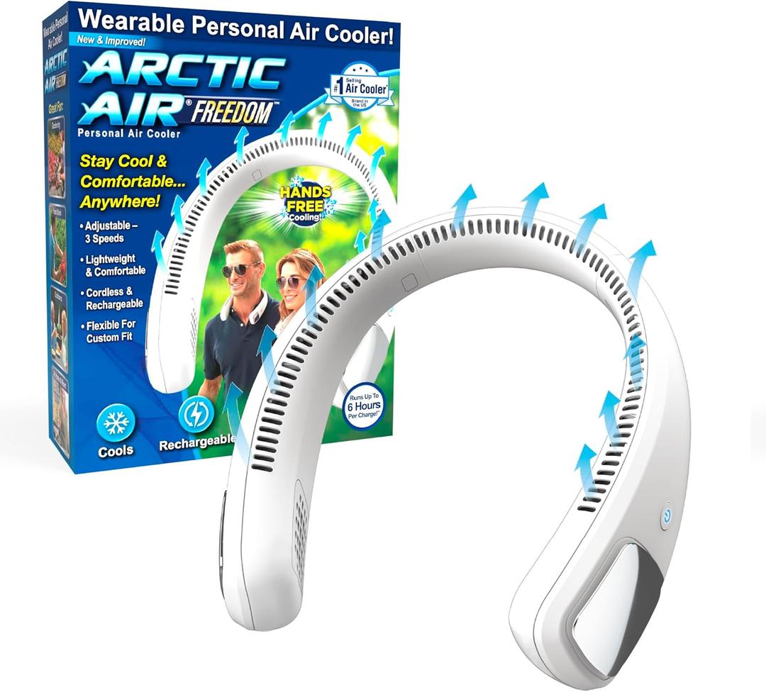 Arctic Air Freedom Personal Air Cooler - Portable 3-Speed Neck Fan, Hands-Free Wearable Design, Lightweight, Cordless And Rechargeable