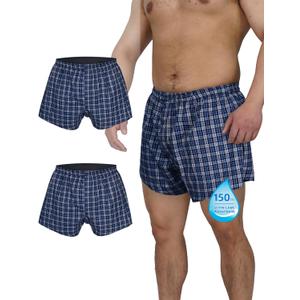 Incontinence Underwear for Men Washable Urinary Leak Proof Boxers with Front Fly Regular Absorbency 2 Pack (4X-Large, Blue Plaid) 