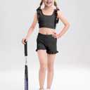 Girls Training Bra Cute Ruffle Sports Bra for Kids Scoop Neckline Fitness Yoga Bra Strap Crop Top (11-12 Years, Black)