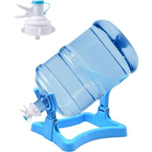 3-5 Gallon Water Jug Holder,Folding Portable Water Dispenser Stand,Non-Slip Countertop,2 Reusable Dispenser Valves Fit 55MM Crown Top Water Bottles,Fast Flow Water Spout Fits Home,Office,Party,Camping