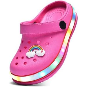 XPKWS Toddler Kids Clogs Boys Girls LED Garden Shoes Light up Sandals Slip on Quick Dry Beach Slippers, 24 