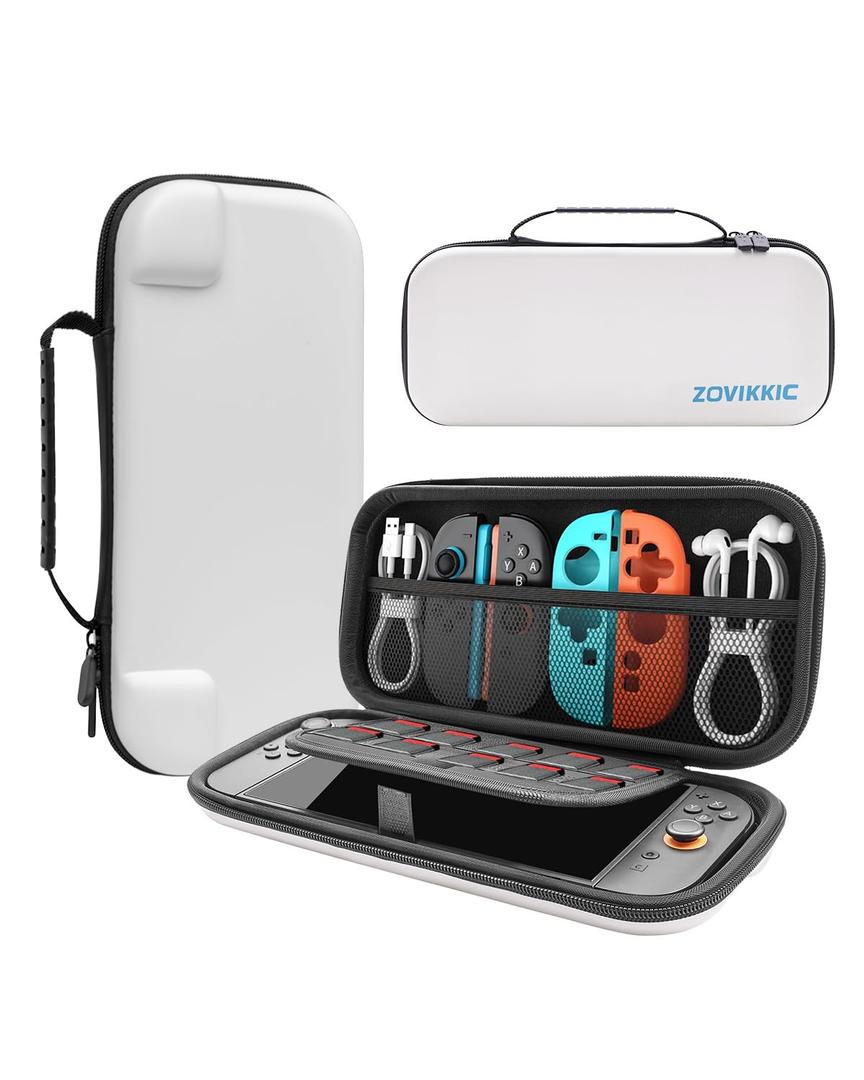 ZOVIKKIC Switch 2 Case for Nintendo Switch 2, Hard Shell Travel Case with 10 Game Card Slots, Slim Protective Carrying Bag for Console & Accessories (White)