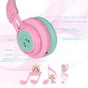 Riwbox CT-7 Cat Ear Bluetooth Headphones, LED Light Up Bluetooth Wireless Over Ear Headphones with Microphone and Volume Control for Travel/School/Smartphones/Laptop/PC/TV (Pink&Green)