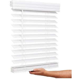 Lotus & Windoware Cordless, 2 Inch Faux Wood Blind, Window Blinds, Blinds & Shades, Blinds for Indoor Windows, Embossed, 16" x 36", Bright White