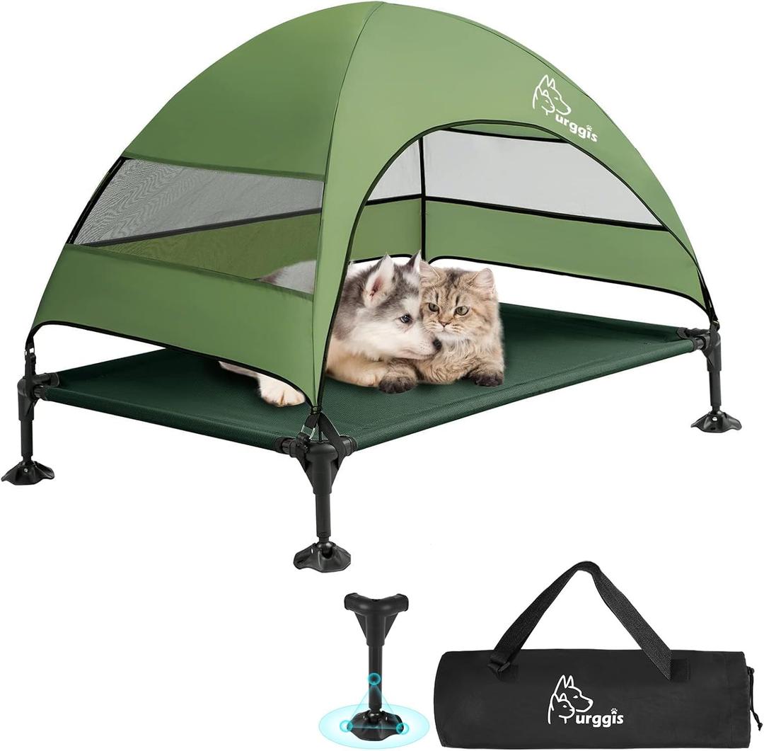 Upgraded Elevated Dog Bed with Canopy, Portable Raised Outdoor Dog Bed with Stable Anti-Slip Feet, Removable Wider Shade, Raised Dogs Cot for Large Pets Camping, Indoor & Outdoor Use (42.0"L x 30.0"W x 33.0"Th (Large))