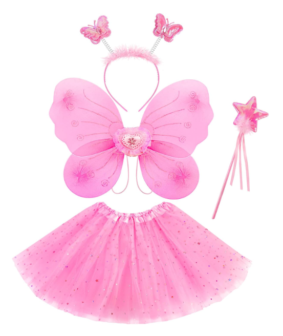 Butterfly Fairy Costume for Girls Kids Princess Cosplay Costume Set with Wings, Tutu Skirt, Wand for Girls 3-8 Years Pink