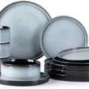 LERATIO Ceramic Dinnerware Sets for 4,Round Reactive Glaze Ceramic Plates and Bowls Set,Highly Chip and Crack Resistant | Dishwasher & Microwave Safe Dishes Set,Service for 4 (11pc)-Gray White