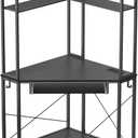 Corner Desk with Hutch and LED Lights, Corner Computer Desk with Keyboard Tray and Monitor Stand, Small Computer Desk for Small Spaces, Home OfficeCarbon Black