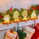 Transparent Acrylic Lights Christmas Stocking Holder for Mantle, Set of 4 Reindeer Snowflake Christmas Tree, and Santa Claus Acrylic Stocking Hanger for Fireplace Counter Window Decoration, Warm White