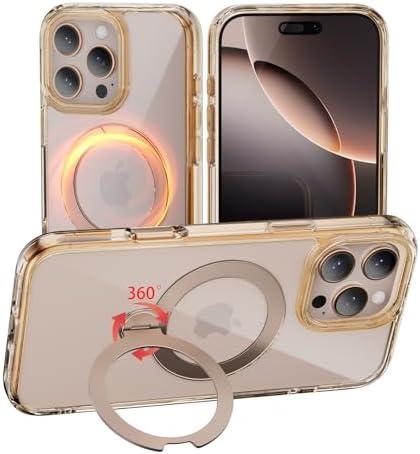 MEIMIOU for iPhone 16 Pro Max Case Clear with 360° Rotatable Stand，Magnetic Compatible with Magsafe，Military-Grade Shockproof Transparent Desert Slim Rugged Protective Cover 6.9 "
