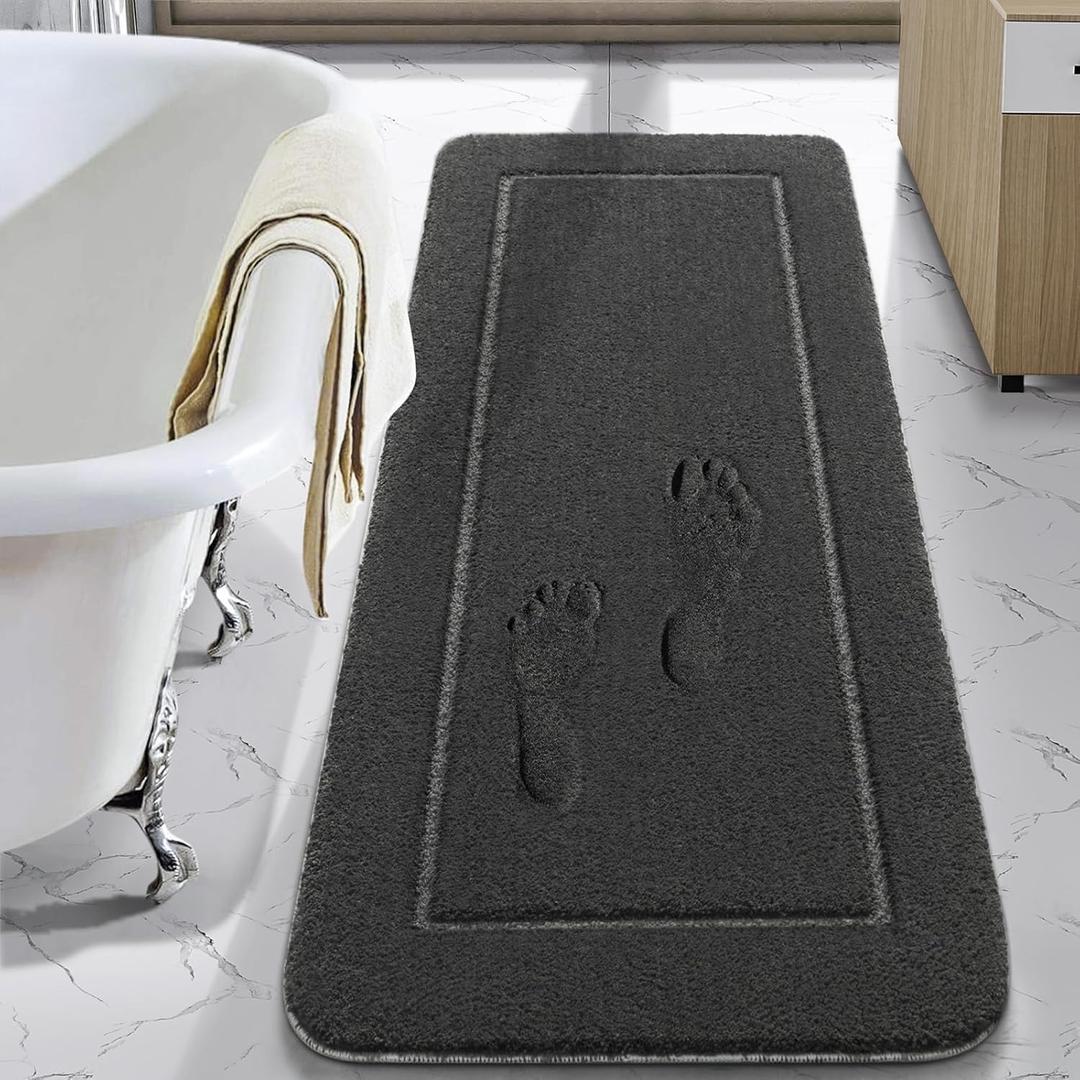 LOCHAS Luminous Non Slip Bathroom Rugs Runner 24 x 60 Inch, Extra Soft and Comfy Bath Mats Rug, Absorbent Thick Microfiber Mat Carpets for Shower, Dark Grey