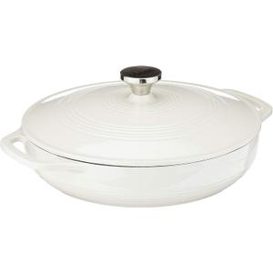 Lodge 3.6 Quart Enameled Cast Iron Round Casserole With Lid– Dual Handles – Oven Safe up to 500° F or on Stovetop - Use to Marinate, Cook, Bake, Refrigerate and Serve – Oyster White