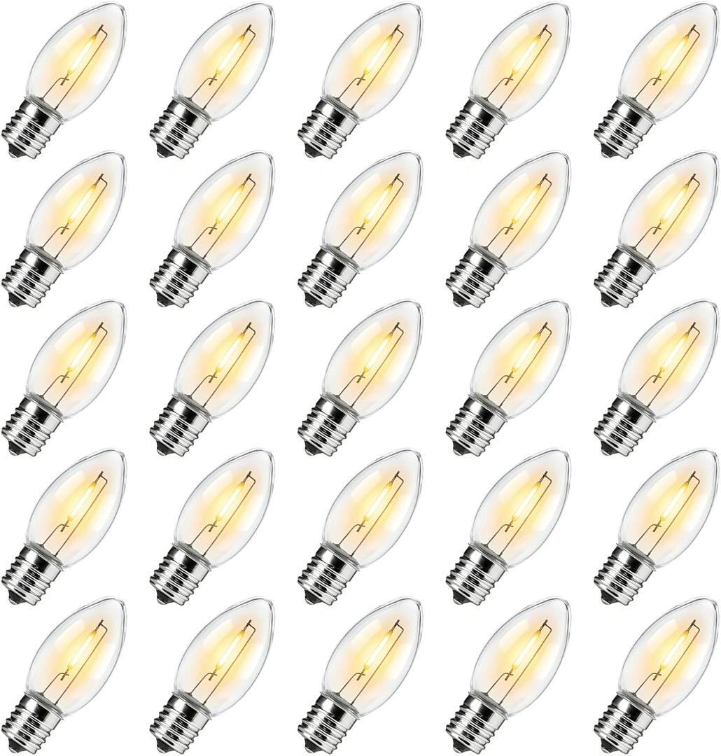 Brightown 25 Pack C9 LED Christmas Light Bulbs, Warm White Plastic C9 Shatterproof LED Bulbs Replacement for Christmas String Lights, E17 Intermediate Base,Commercial Dimmable Holiday Lights