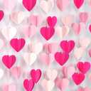 Rose Hot-Pink Party-Decorations 3D-Heart Garland - 39Ft Galentines Valentines Day Girl Birthday Flamingo Baby Shower Hanging Paper Streamers Banner,Engagement Wedding Bachelorette Decor Ouruola