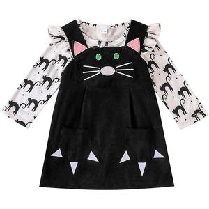 Noubeau Toddler Baby Girl Thanksgiving Outfits Ruffle Sleeve Ribbed Top+Turkey Dot Overalls Suspender Dress Winter Clothes 4-5Y