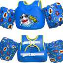 Dark Lightning USCG Coast Guard Approved Toddler Swim Vest for Age 2/3/4/5/6/7 Years Old, Kids Life Jackets with Arm Floaties 30-50 Pounds,Baby Water Wings in Sea/Pool/Puddle (Shark-Blue)
