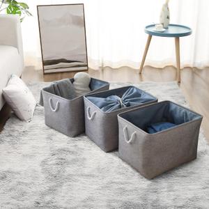 Decorative Fabric Storage Baskets for Shelves Large Linen Organizer Bins with Handles Perfect for Closet, Nursery, and Toy Storage Durable and Elegant Home Organization Solution (19.7"L x 15.7"W x 11.8"H (180 Liters), Grey)