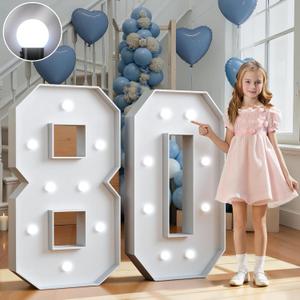 Marquee Numbers 3 Feet Tall Big Light Up Numbers 80th Birthday Decorations Women Men White Anniversary Party Decor Large Cardboard Prop Backdrop Sign 80