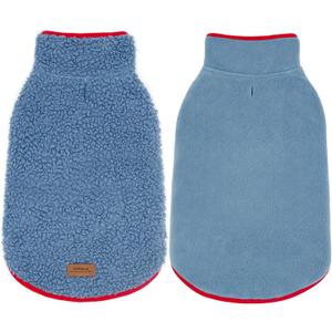 cyeollo Warm Dog Coat Reversible Dog Jacket Winter Fleece Sweater Winter Pet Apparel Jackets Sherpa Vest Sweater Cold Weather Doggie Coats for Small Dogs Cats, Blue L