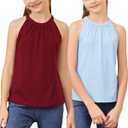 GORLYA 2 Pack Girls Halter Neck Summer Sleeveless Shirt Multipacks Casual Curvy Tank Tops for 6-14Y(GOR1232,8Y,Red+Blue)