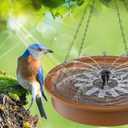 AISITIN 12" Hanging Bird Bath with Solar Fountain Pump, Solar Powered Water Fountain Pump for Bird Bath, Multi-Functional Basin for Feeder and Drinking (Round)