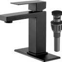Bathroom Faucet Matte Black, Modern Single Handle Bathroom Faucets for 1 or 3 Hole Bathroom Sink Faucet Mixer Tap Washbasin Faucet with Deck, Pop-up Drain and Supply Hoses